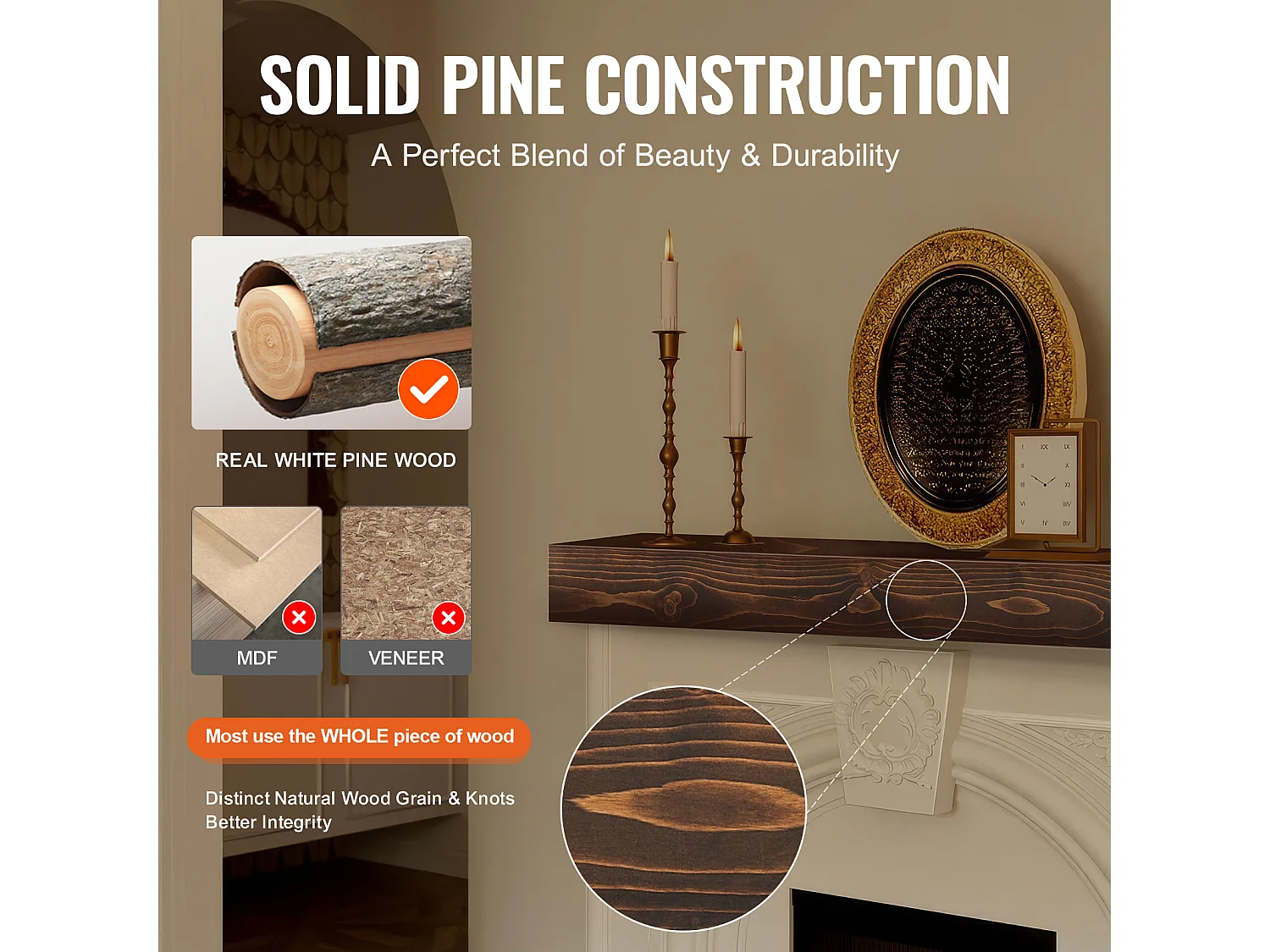 Półka Wisząca SucceBuy, z Drewna Rustykalnego, 213,3 cm, Brązowa