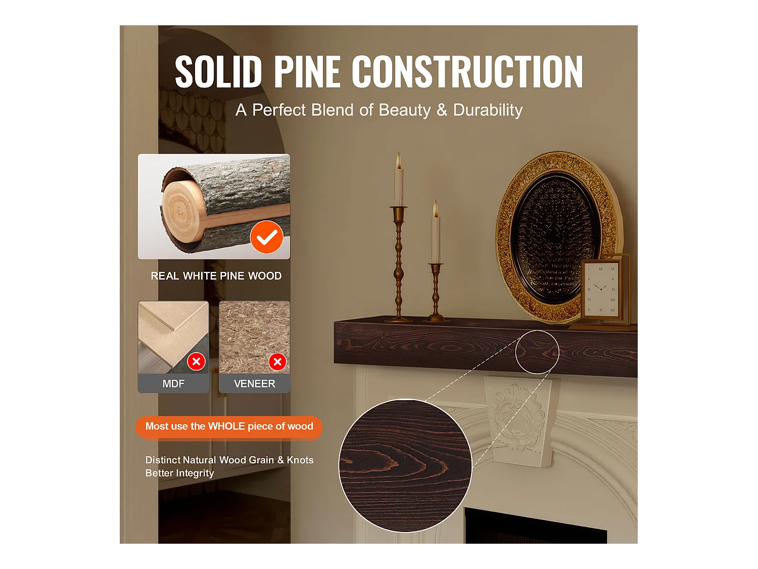 Étagère Flottante Murale SucceBuy, en Bois Rustique, 182,8 cm, Marron