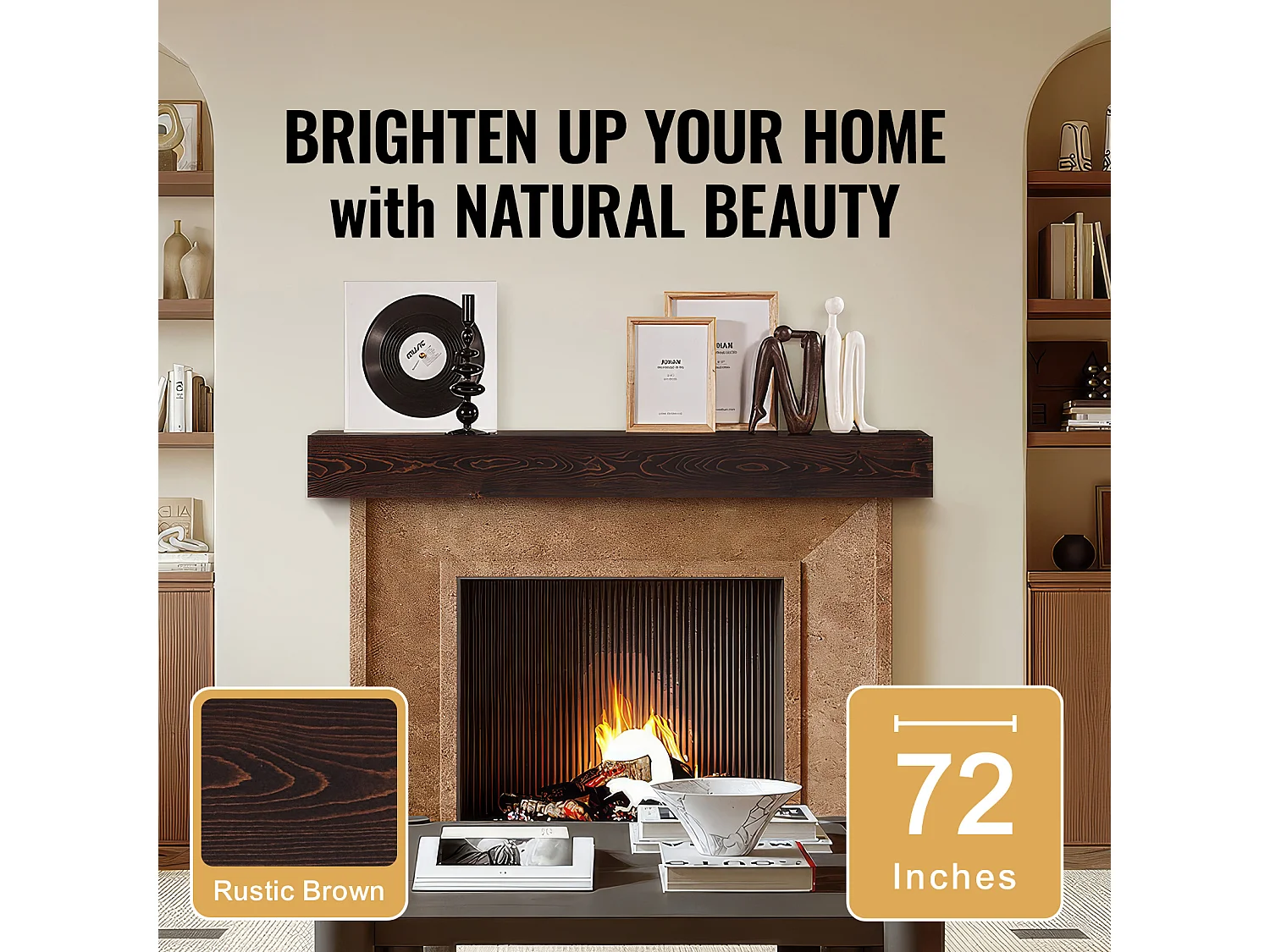 Wandregal SucceBuy, aus Rustikalem Holz, 182,8 cm, Braun