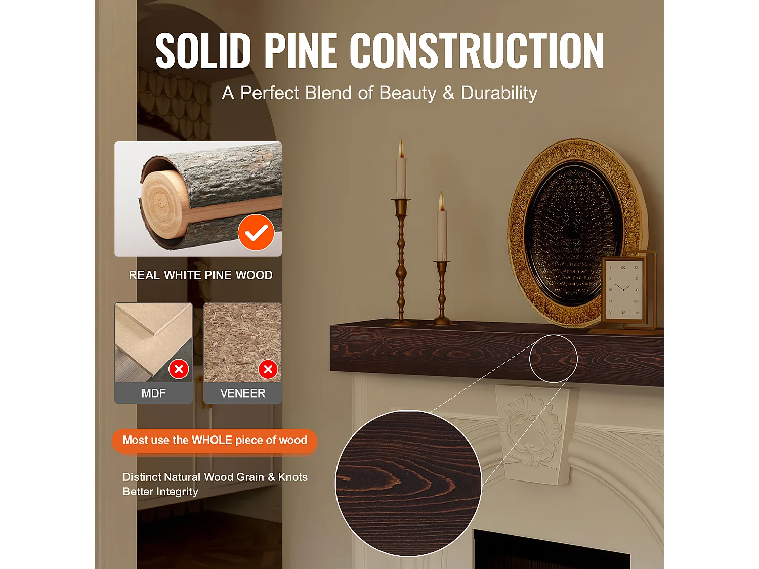 Wandregal SucceBuy, aus Rustikalem Holz, 182,8 cm, Braun