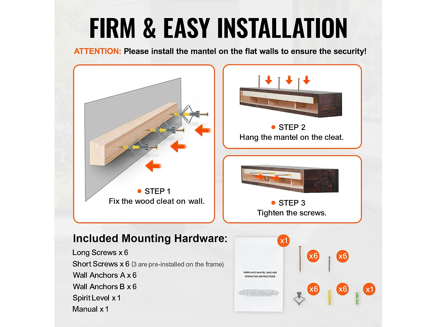 Wandregal SucceBuy, aus Rustikalem Holz, 182,8 cm, Braun