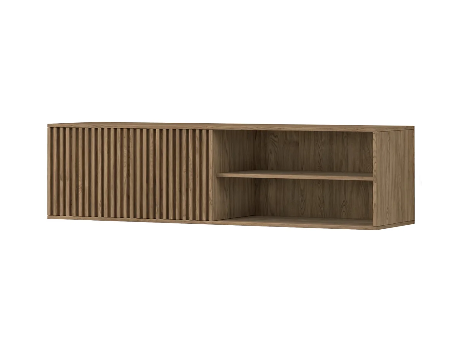 Meuble TV suspendu bois clair rainuré – Collection Bazen