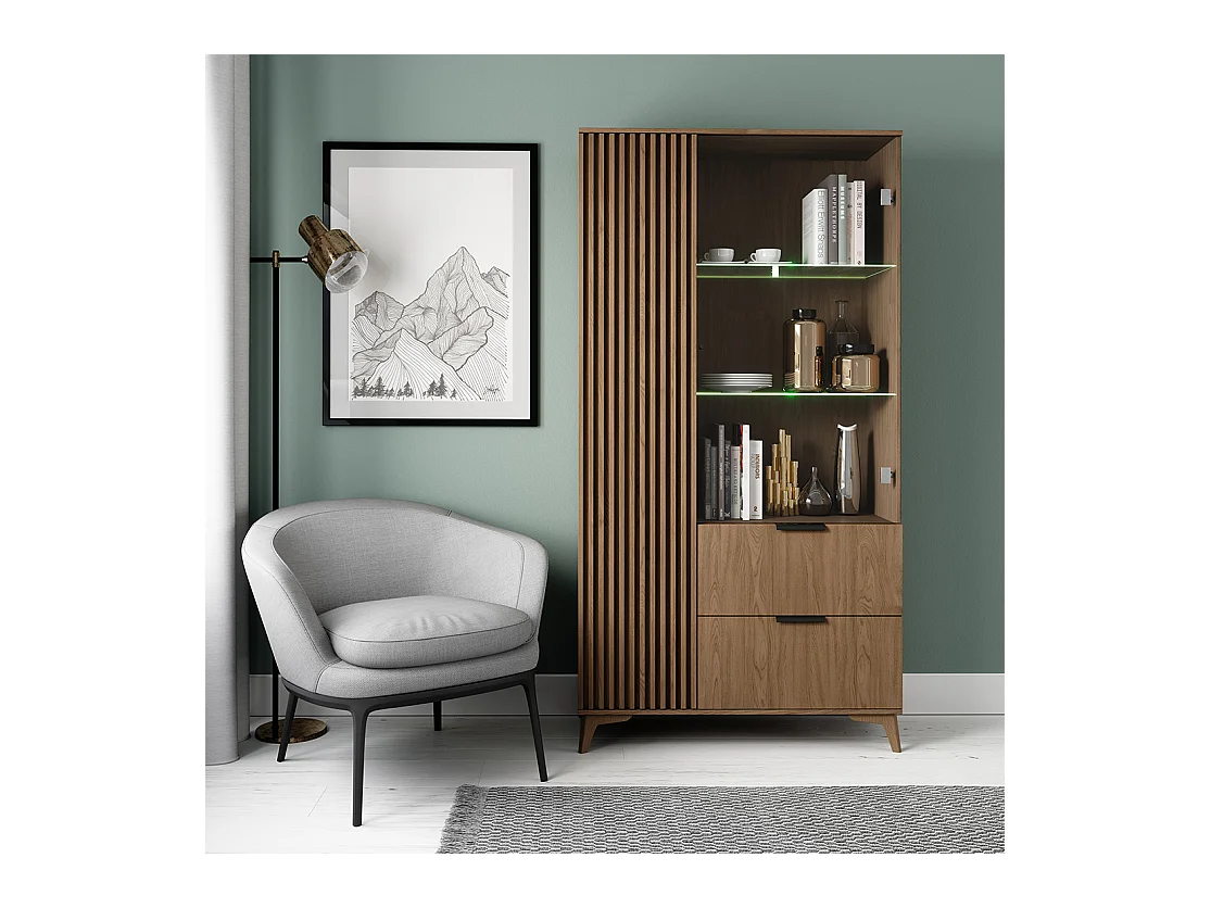 Vitrine lumineuse bois clair rainuré – Collection Bazen