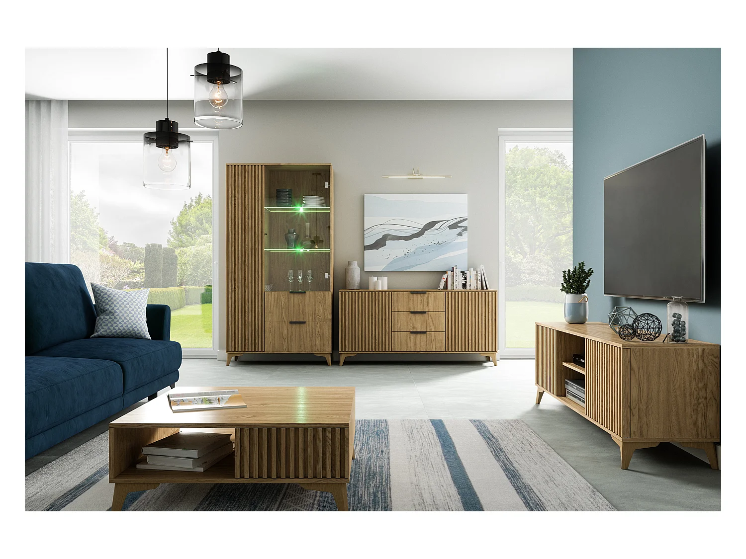 Vitrine lumineuse bois clair rainuré – Collection Bazen