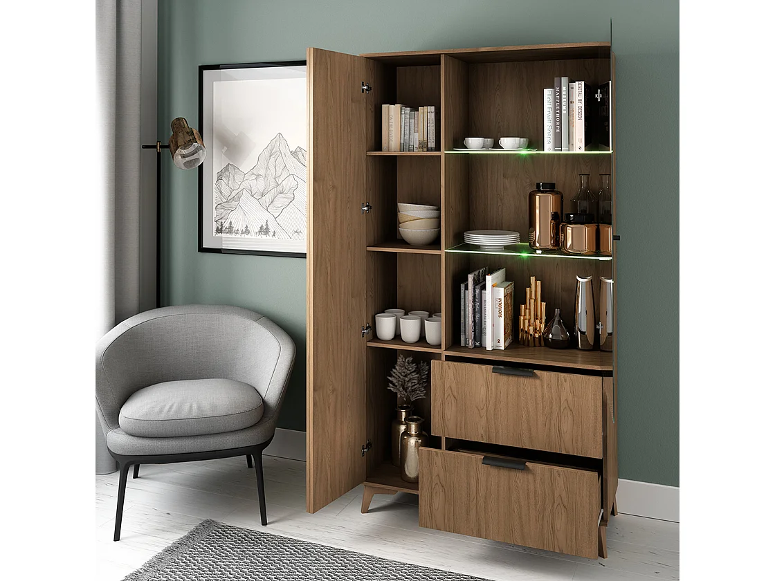 Vitrine lumineuse bois clair rainuré – Collection Bazen