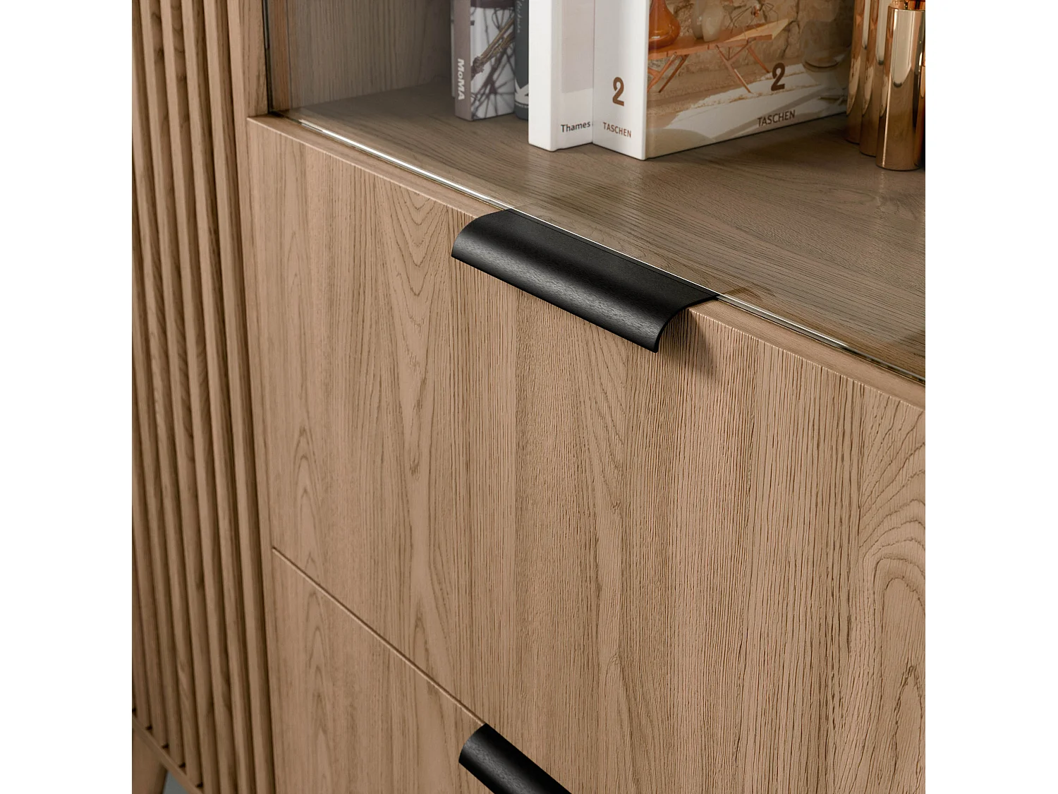 Vitrine lumineuse bois clair rainuré – Collection Bazen