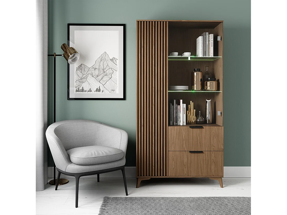 Vitrine lumineuse bois clair rainuré – Collection Bazen