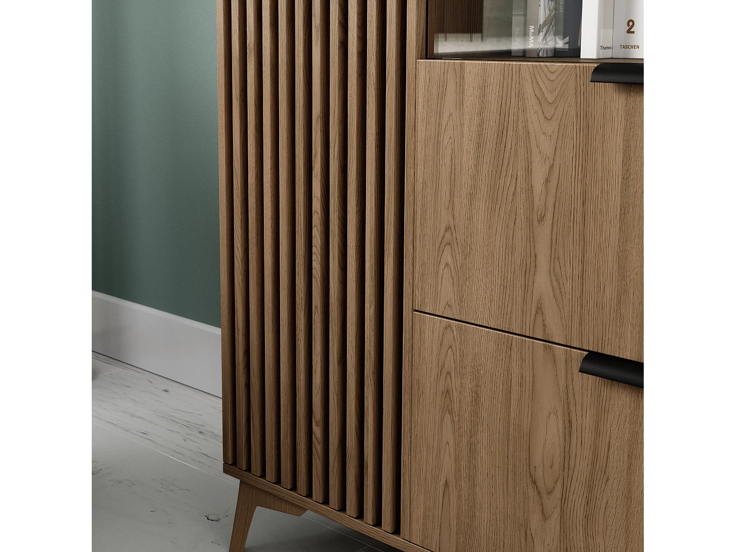 Vitrine lumineuse bois clair rainuré – Collection Bazen