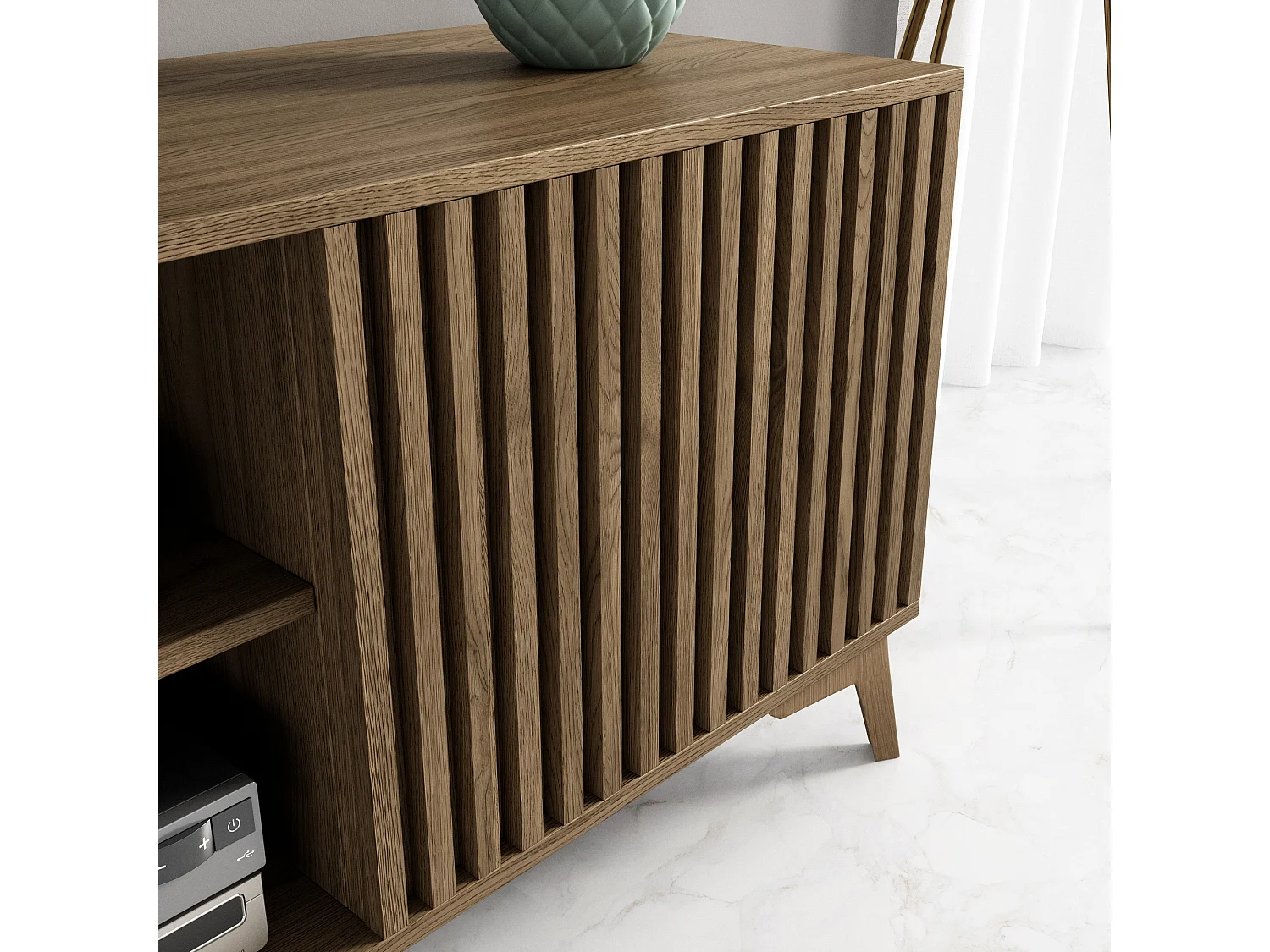 Meuble TV bois clair rainuré – Collection Bazen