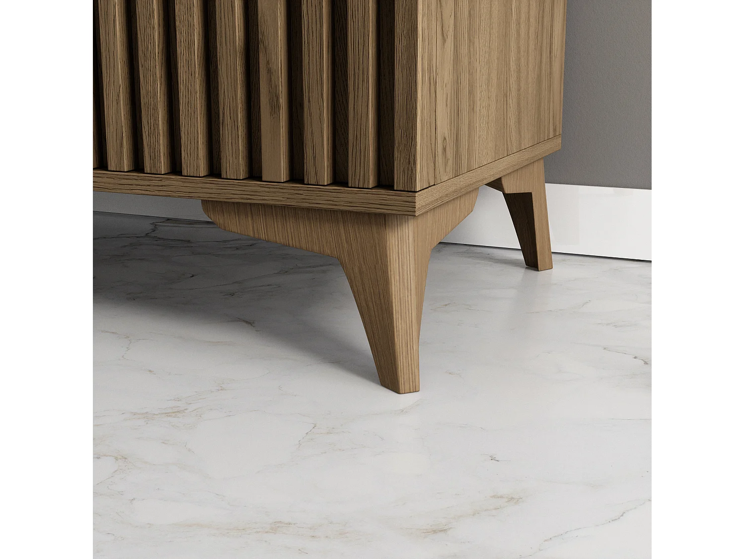 Meuble TV bois clair rainuré – Collection Bazen