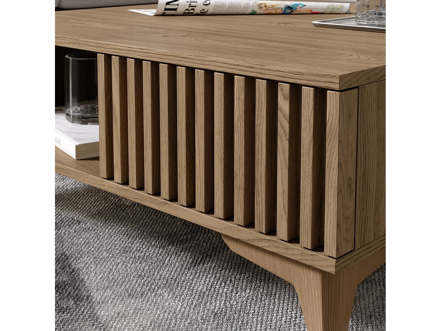 Petite table basse carrée bois clair rainuré – Collection Bazen