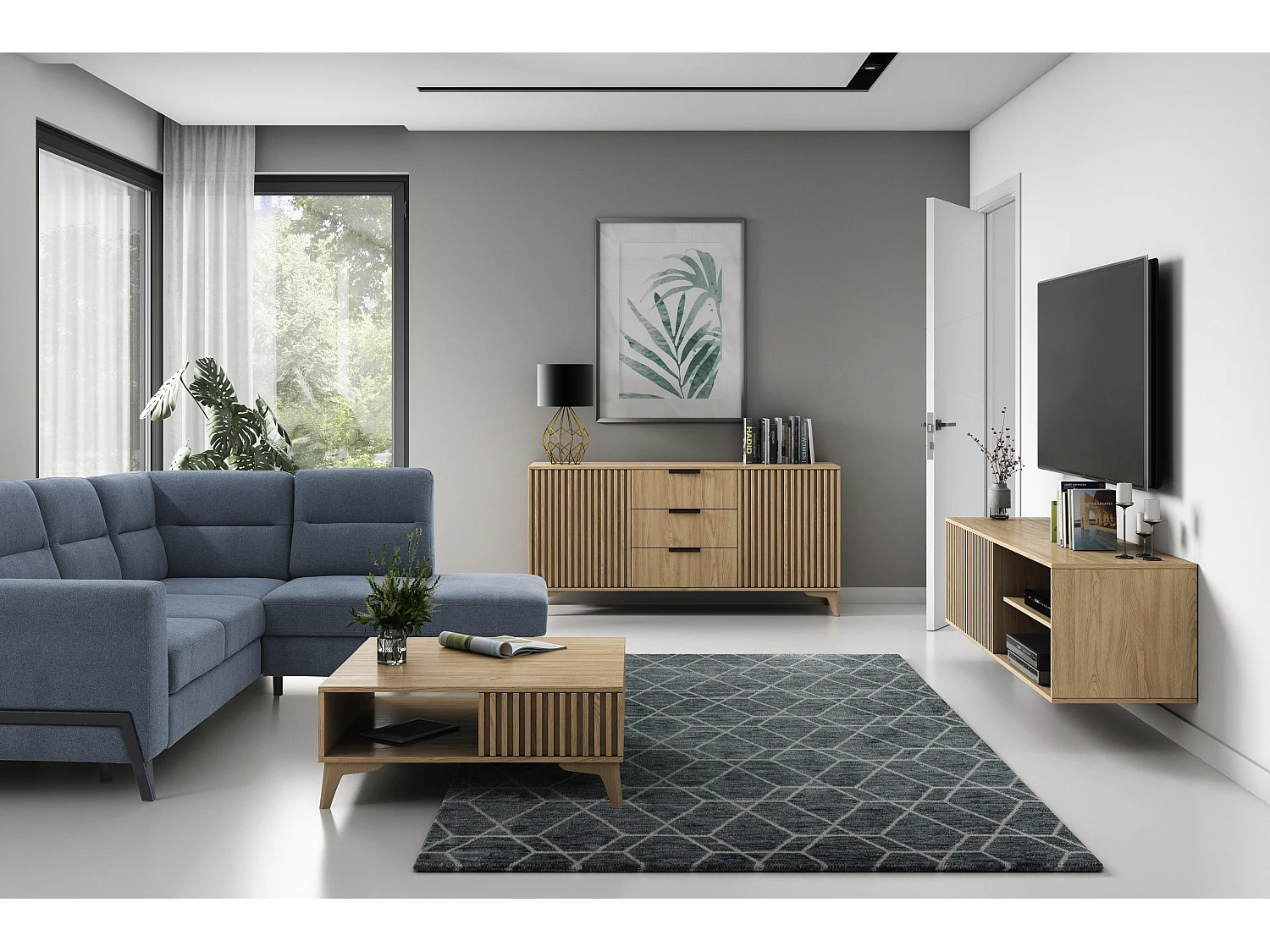 Petite table basse carrée bois clair rainuré – Collection Bazen