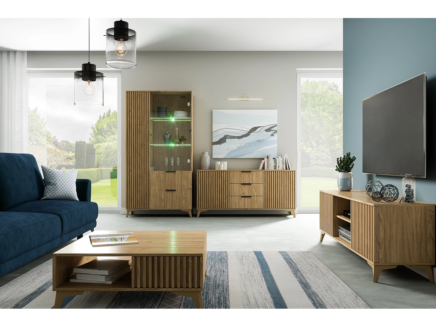 Petite table basse carrée bois clair rainuré – Collection Bazen