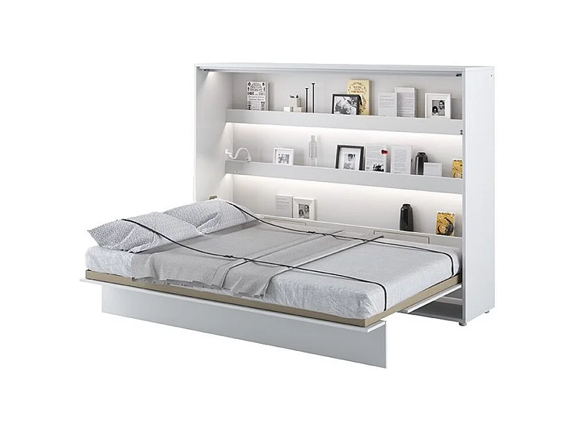 Lit escamotable horizontal avec étagères blanc brillant Noby 140x200-