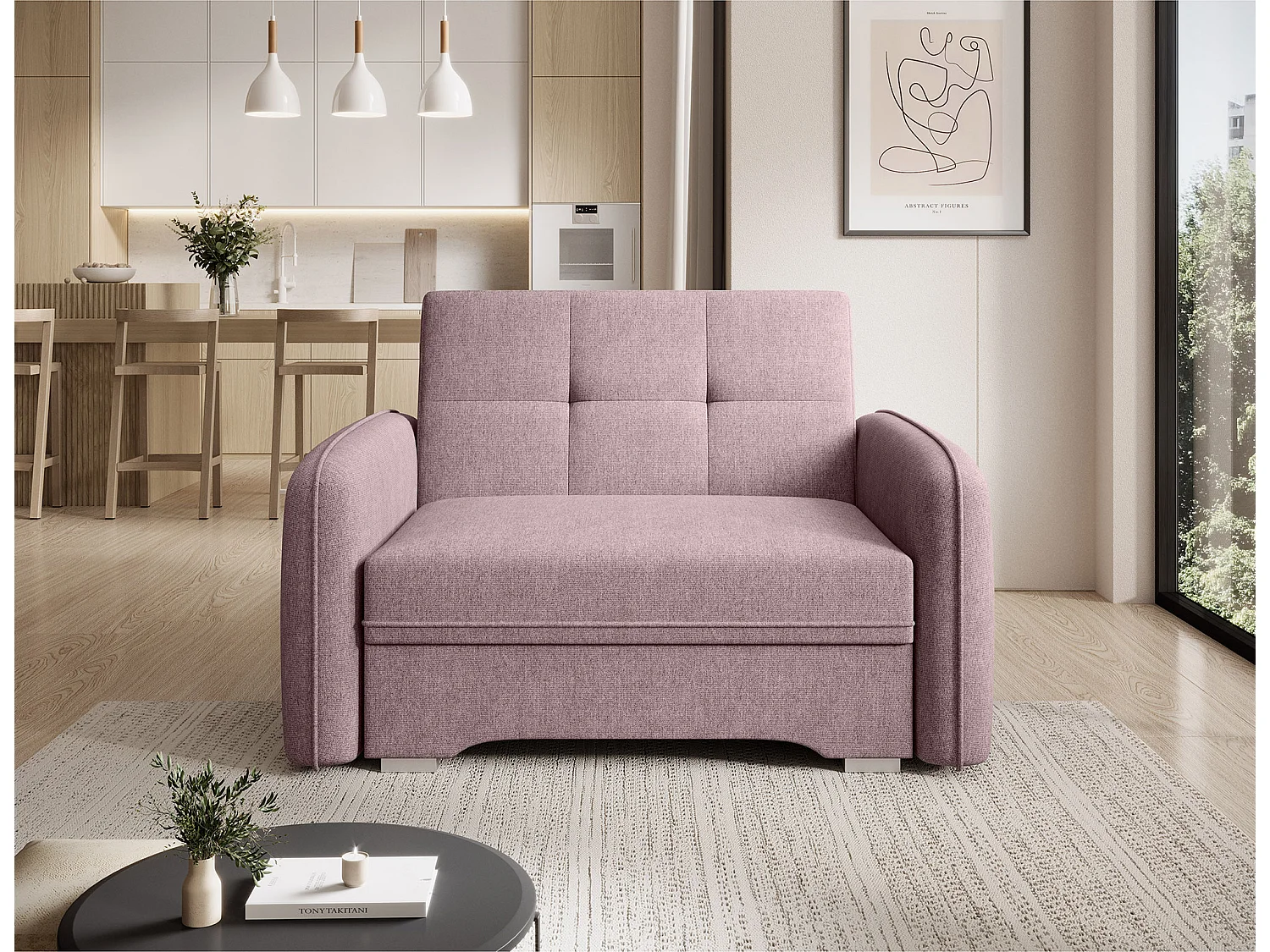 Fauteuil convertible LANY - Compact et ingénieux-Rose clair