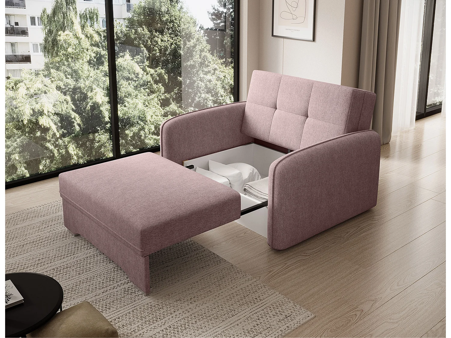 Fauteuil convertible LANY - Compact et ingénieux-Rose clair