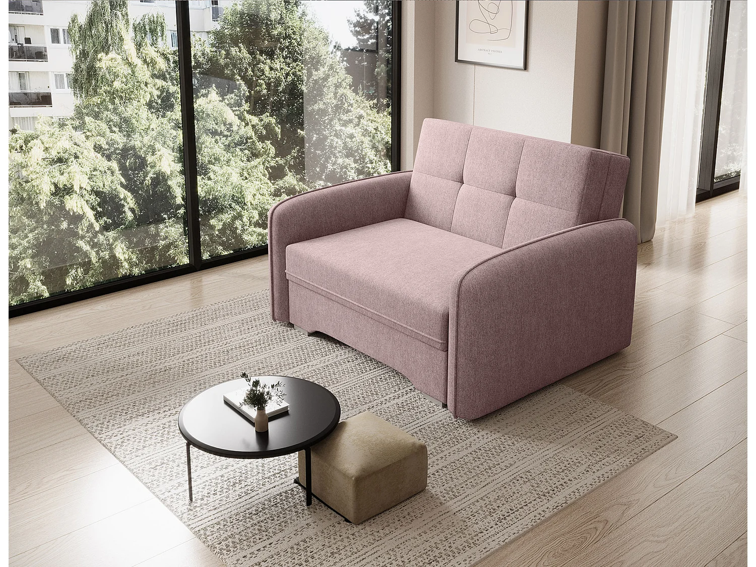 Fauteuil convertible LANY - Compact et ingénieux-Rose clair