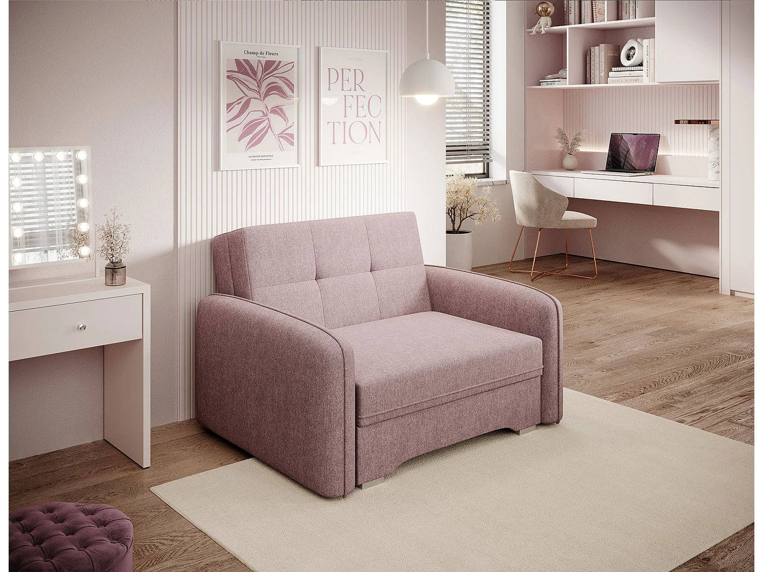 Fauteuil convertible LANY - Compact et ingénieux-Rose clair