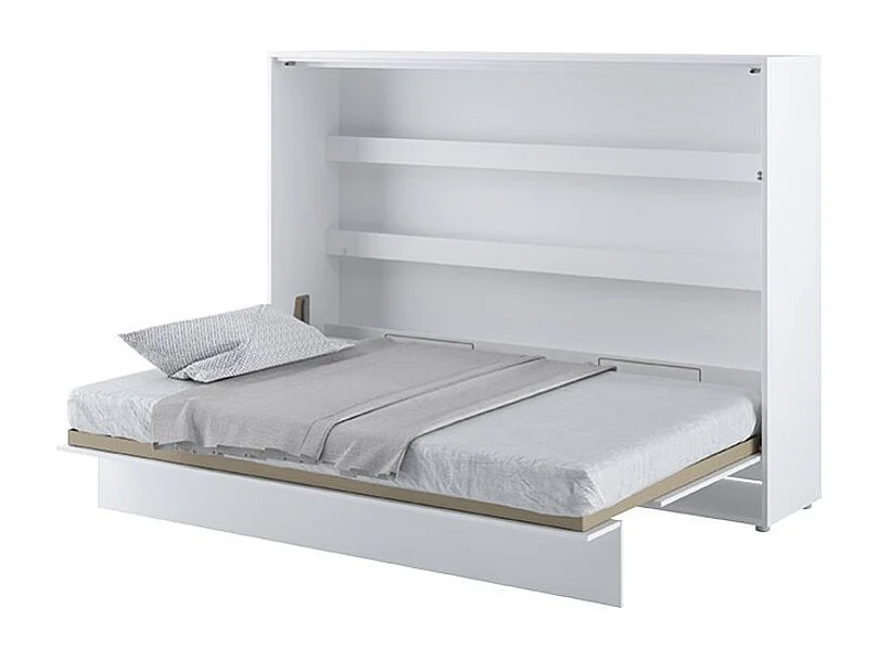 Lit escamotable horizontal avec étagères blanc brillant Noby 140x200-Avec matelas