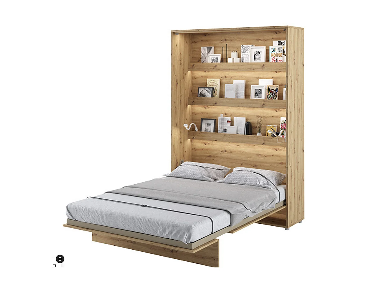 Lit escamotable vertical chêne artisan avec 2 armoires de rangement Noby-Avec Led-160x200