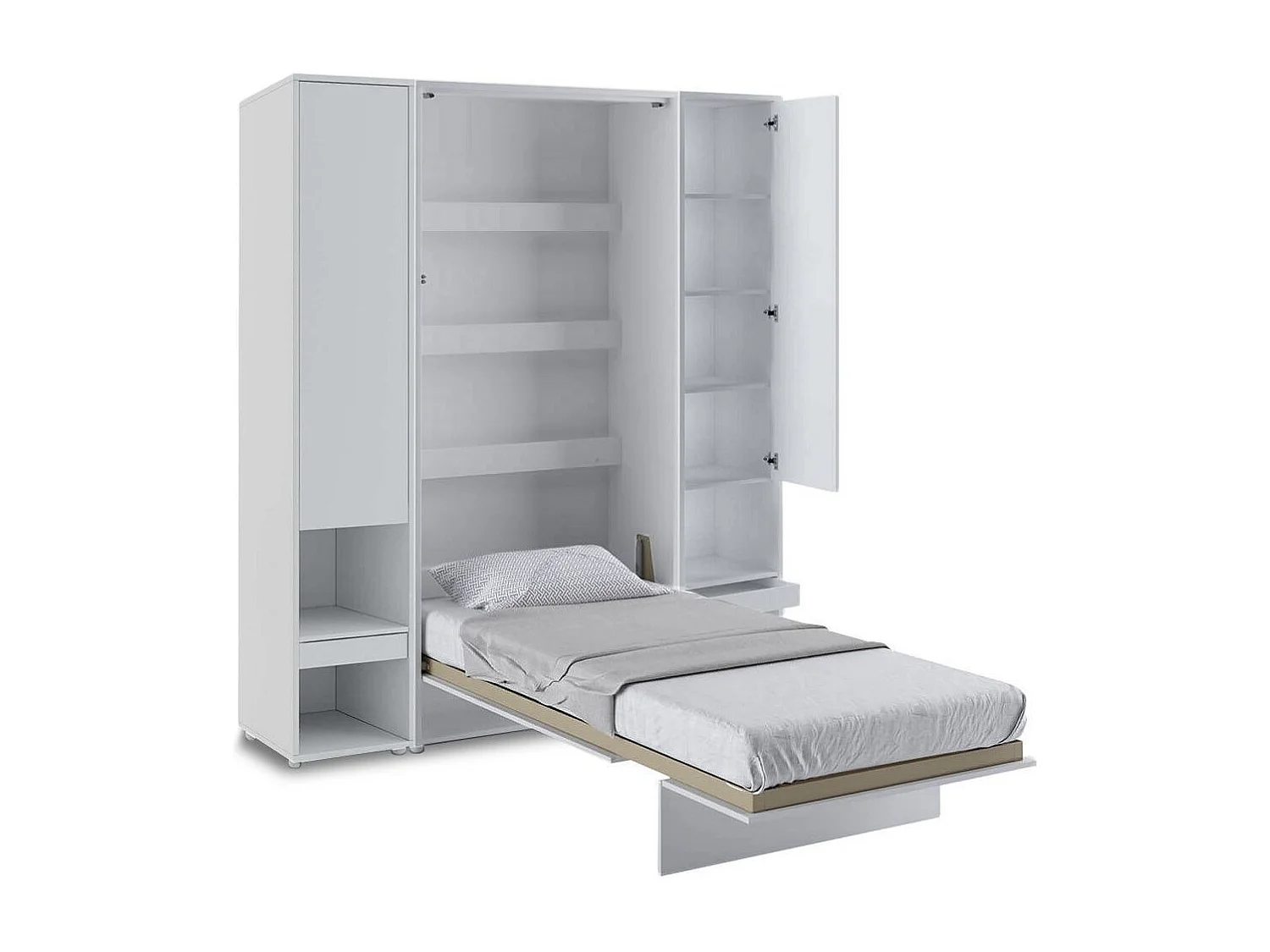 Lit escamotable vertical gris mat avec 2 armoires de rangement Noby-180x200