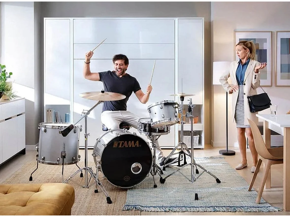 Lit escamotable vertical gris mat avec 2 armoires de rangement Noby-180x200