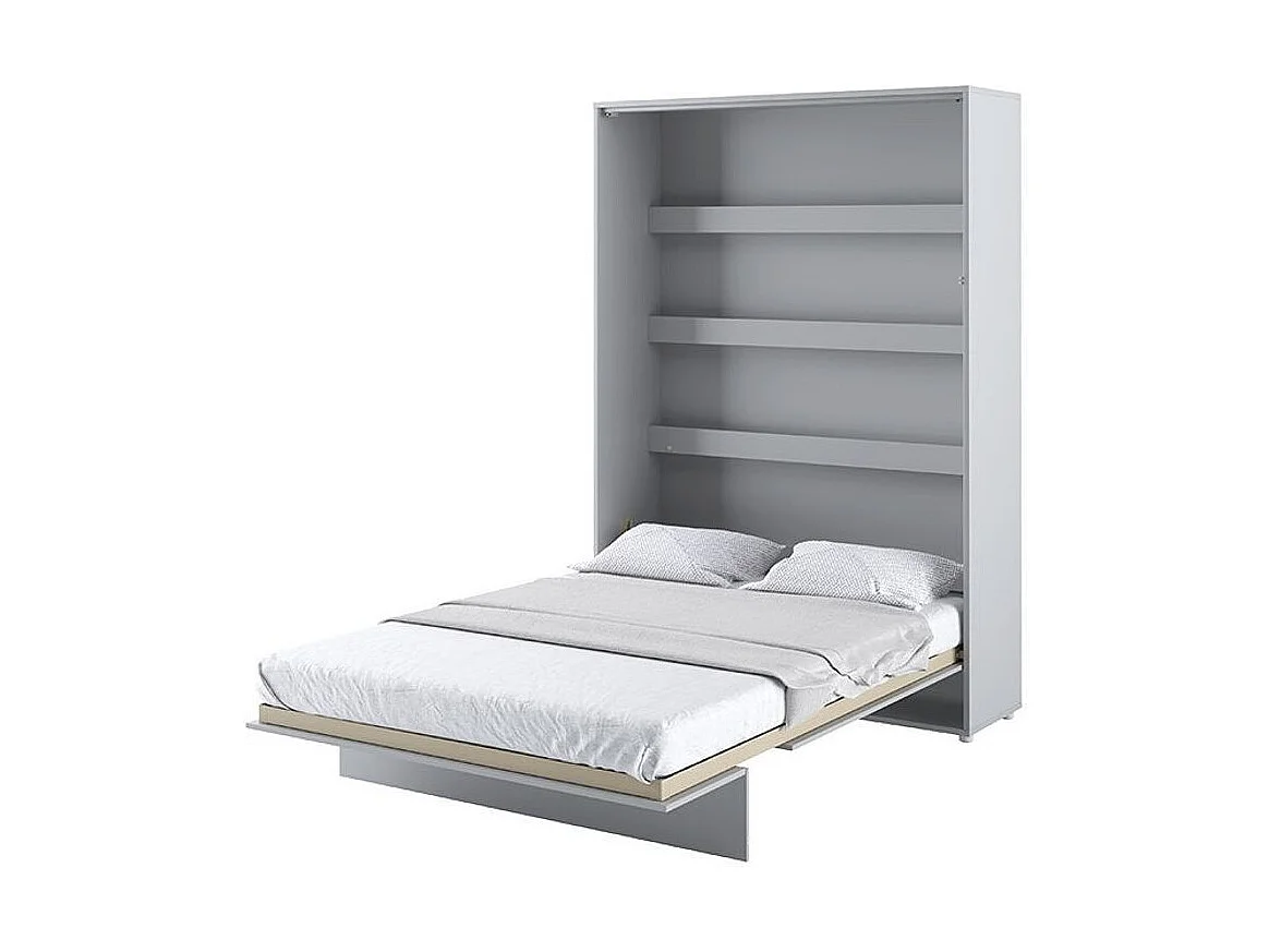 Lit escamotable vertical avec étagères gris mat Noby 180x200-Avec matelas-Avec Led et 2 veilleuses