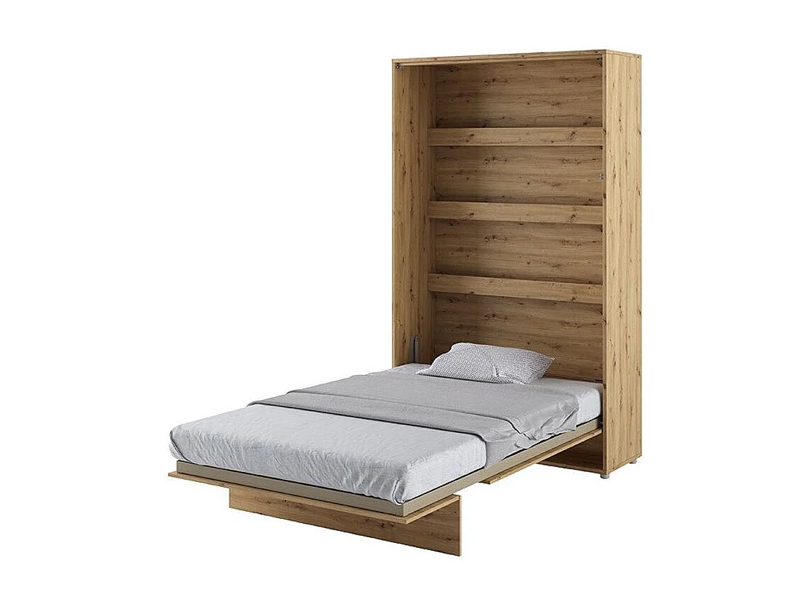 Lit escamotable vertical avec étagères chêne artisan Noby 90x200-Avec matelas-Avec Led et 2 veilleuses