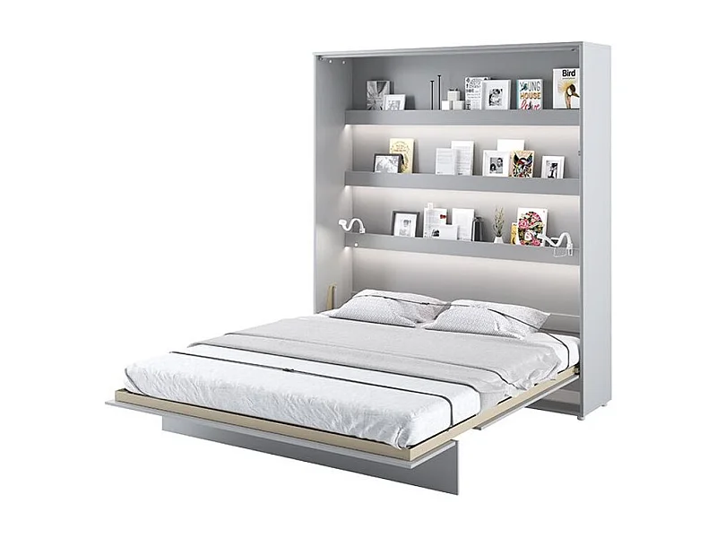 Lit escamotable vertical avec étagères gris mat Noby 180x200-Avec matelas