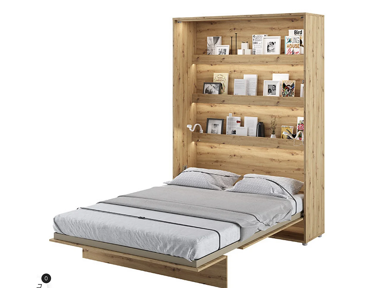 Lit escamotable vertical chêne artisan avec 2 armoires de rangement Noby-140x200