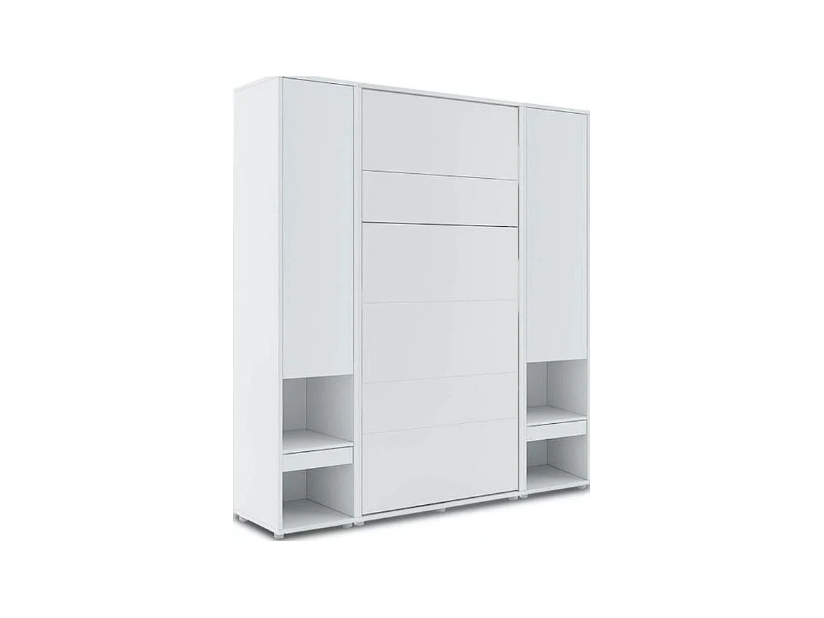 Lit escamotable vertical blanc mat avec 2 armoires de rangement Noby-Avec Led-180x200