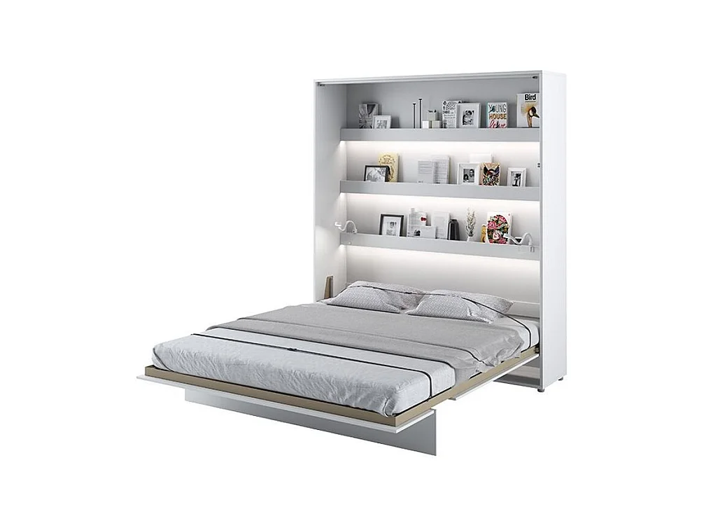 Lit escamotable vertical avec étagères blanc brillant Noby 180x200-Avec matelas