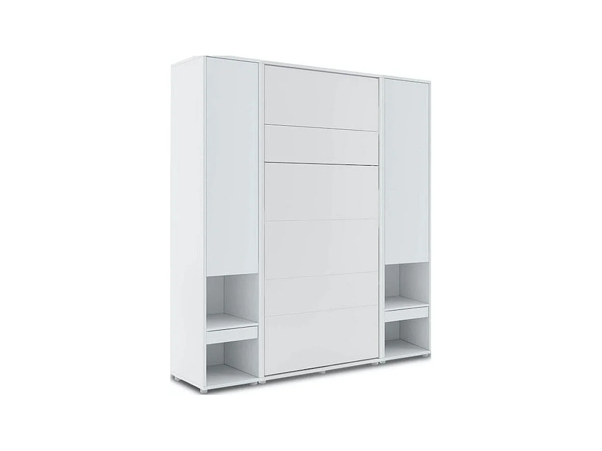 Lit escamotable vertical blanc mat avec 2 armoires de rangement Noby-90x200