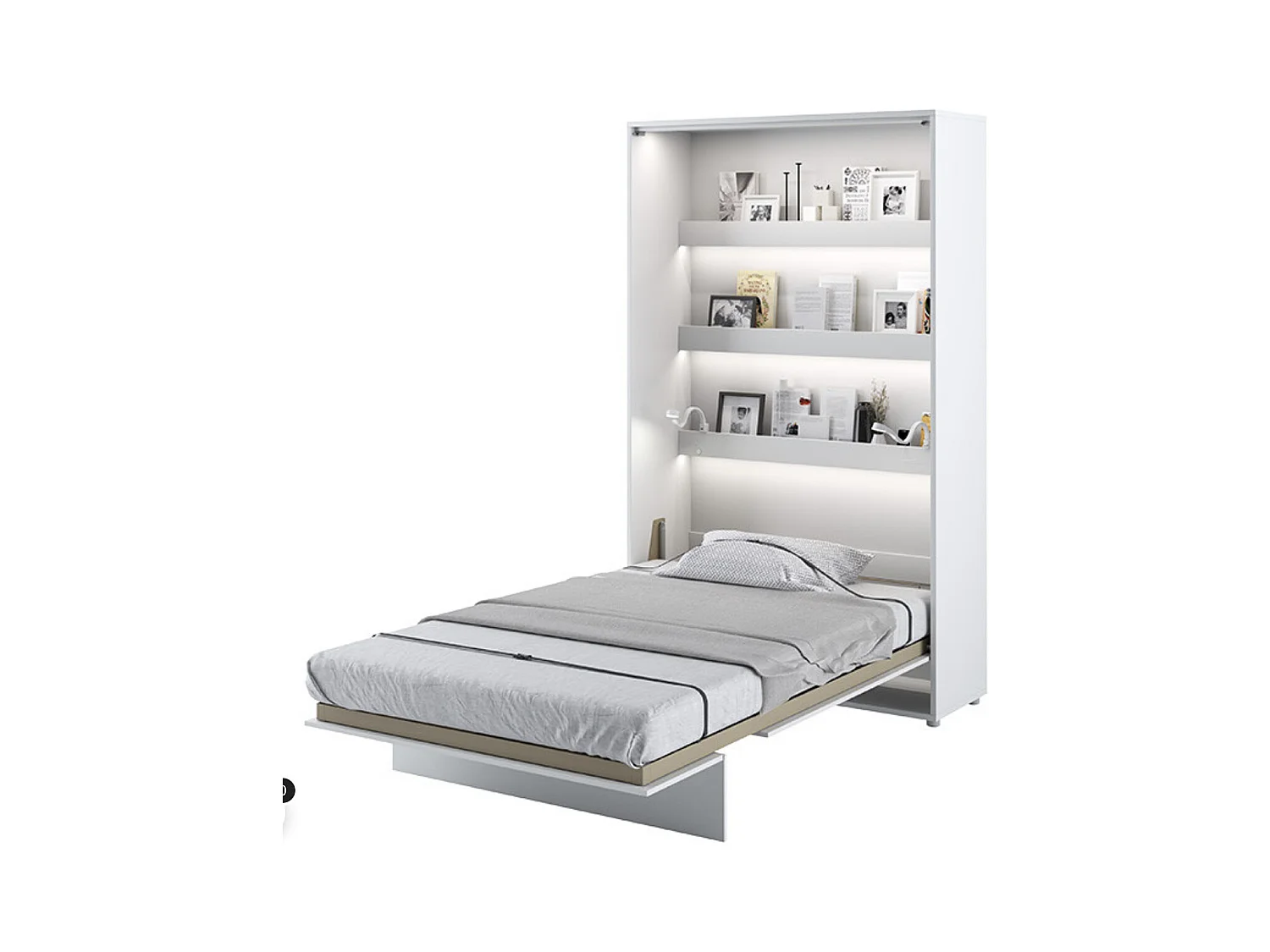 Lit escamotable vertical avec étagères blanc mat Noby 90x200-Avec Led et 2 veilleuses