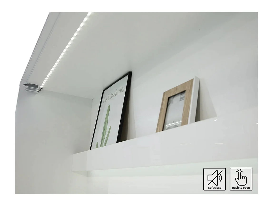 Lit escamotable vertical avec étagères blanc mat Noby 90x200-Avec Led et 2 veilleuses