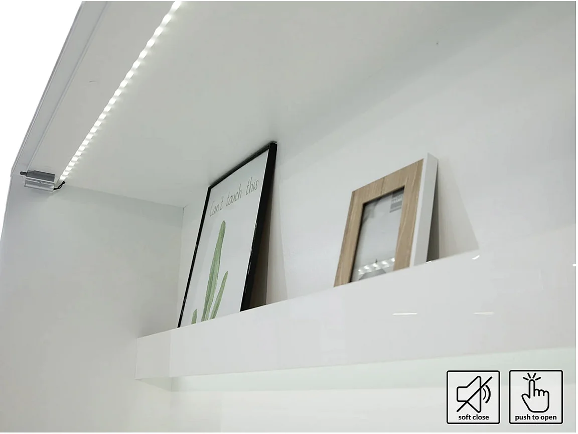 Lit escamotable vertical avec étagères blanc mat Noby 90x200-Avec Led et 2 veilleuses