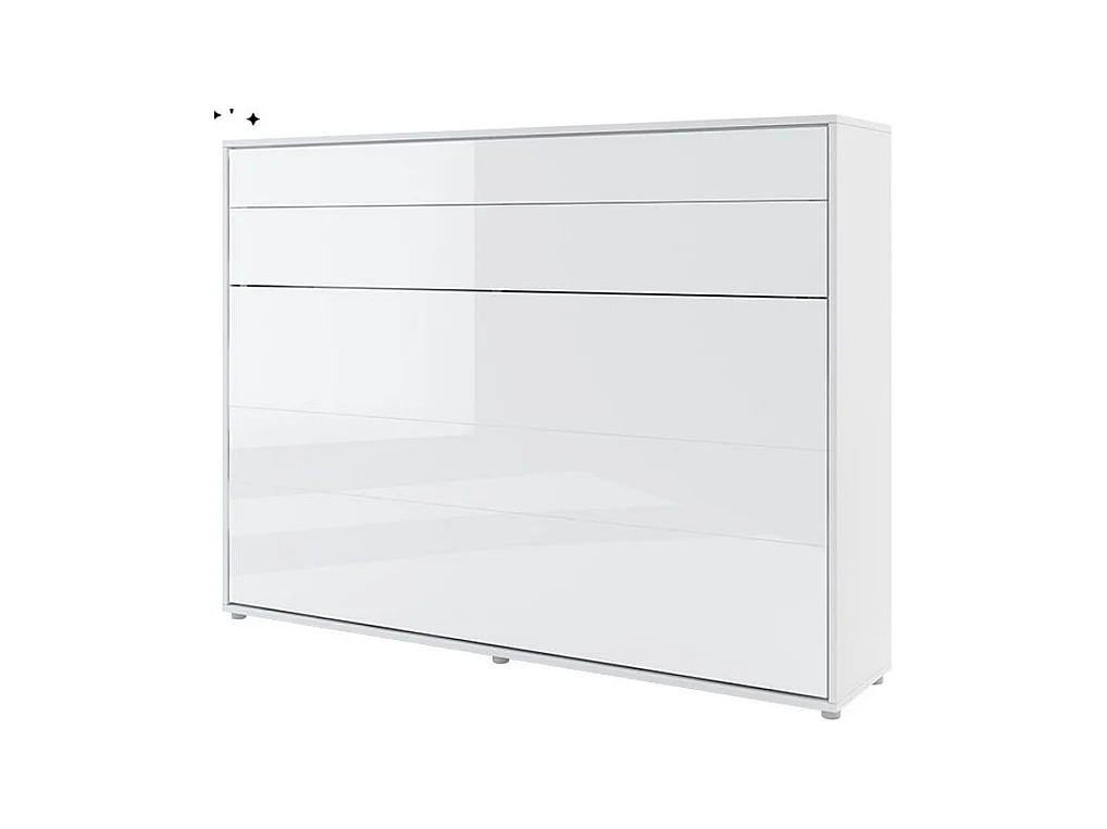Lit escamotable horizontal avec étagères blanc brillant Noby 140x200-Avec matelas-Avec Led et 1 veilleuse