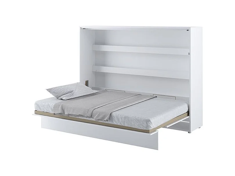 Lit escamotable horizontal avec étagères blanc brillant Noby 140x200-Avec matelas-Avec Led et 1 veilleuse