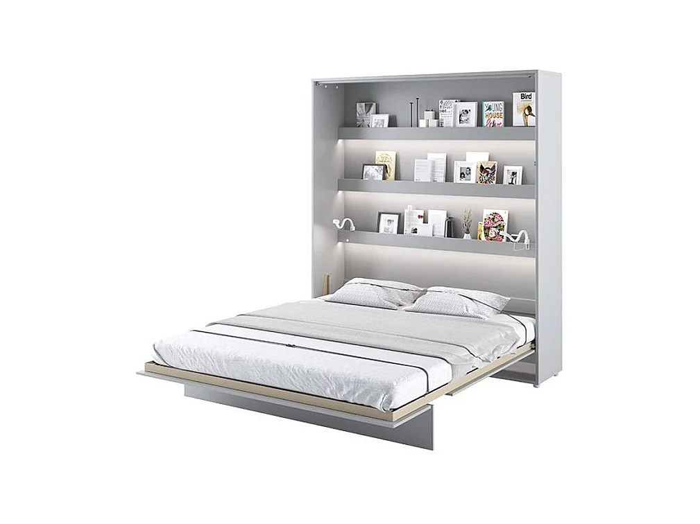 Lit escamotable vertical avec étagères gris mat Noby 160x200-