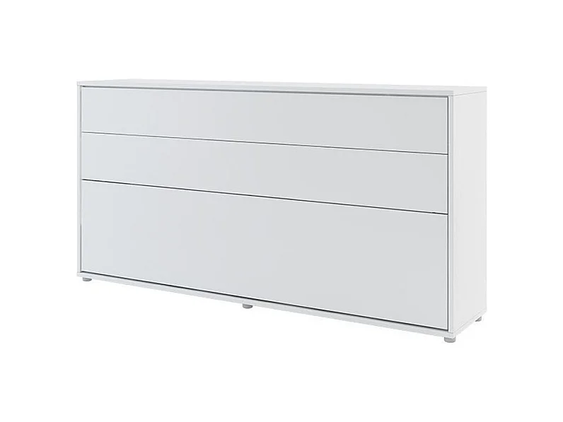Lit escamotable horizontal avec étagères blanc mat Noby 90x200-Avec Led et 1 veilleuse