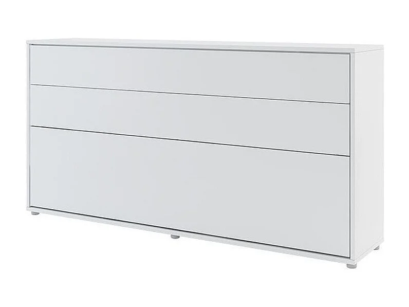 Lit escamotable horizontal avec étagères blanc mat Noby 90x200-Avec Led et 1 veilleuse