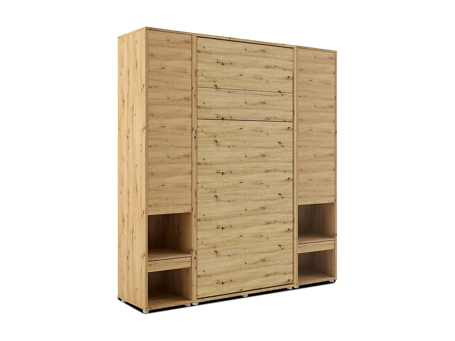 Lit escamotable vertical chêne artisan avec 2 armoires de rangement Noby-120x200