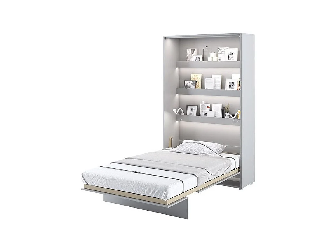 Lit escamotable vertical avec étagères gris mat Noby 90x200-