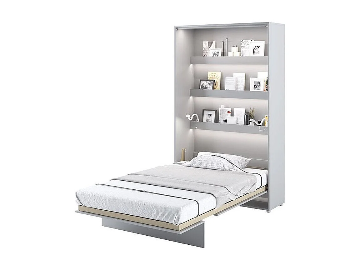 Lit escamotable vertical avec étagères gris mat Noby 90x200-