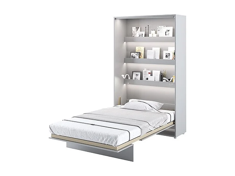 Lit escamotable vertical avec étagères gris mat Noby 90x200-