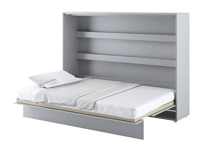 Lit escamotable horizontal avec étagères gris mat Noby 120x200-Avec matelas-Avec Led et 2 veilleuses