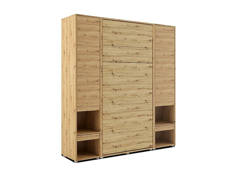 Lit escamotable vertical chêne artisan avec 2 armoires de rangement Noby-180x200