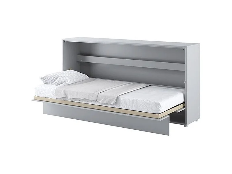 Lit escamotable horizontal avec étagères gris mat Noby 90x200-