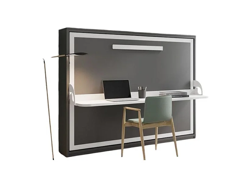Lit escamotable avec bureau 140x190 anthracite P 35 Kinoa