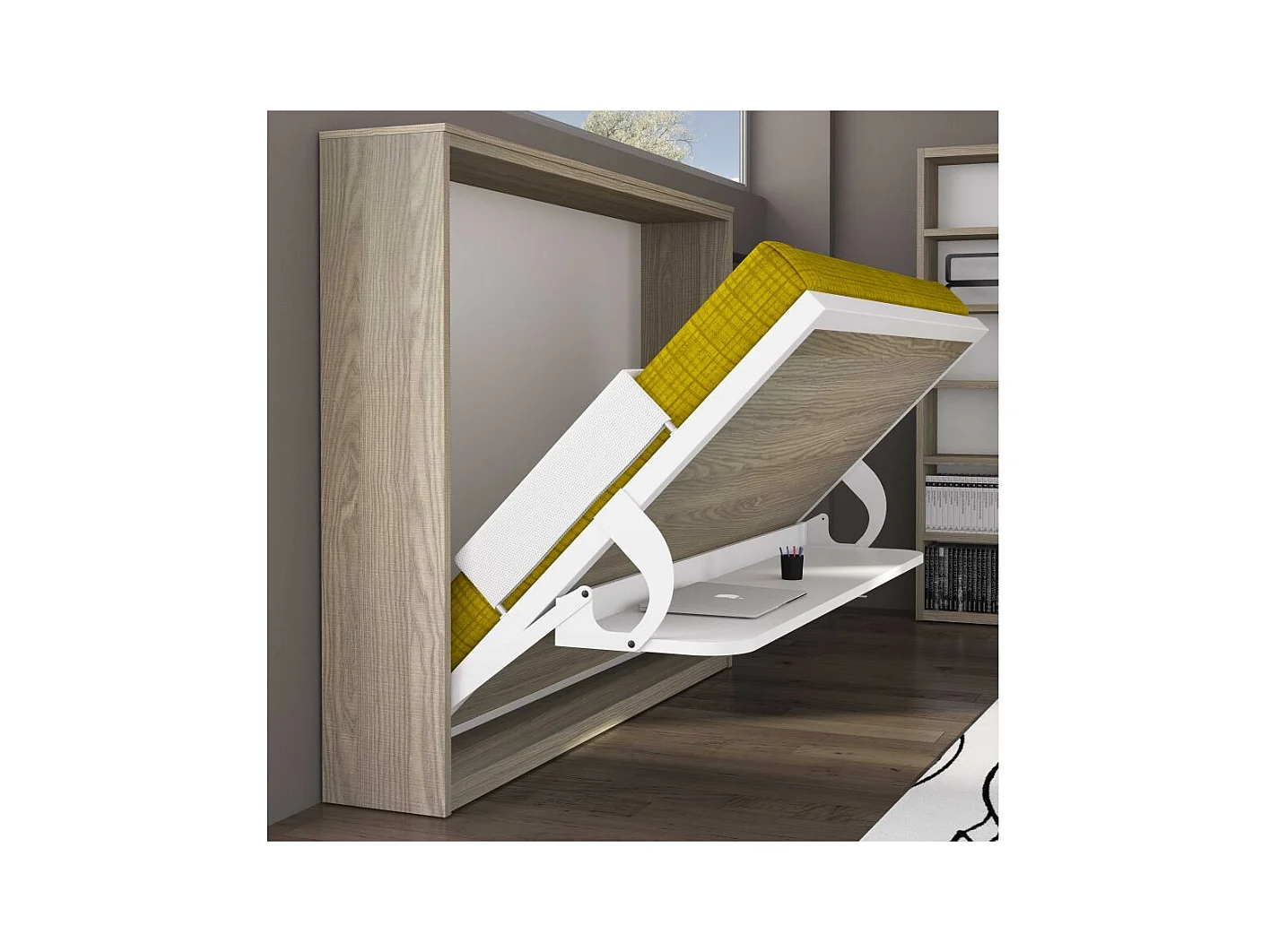 Lit escamotable avec bureau 140x190 anthracite P 35 Kinoa